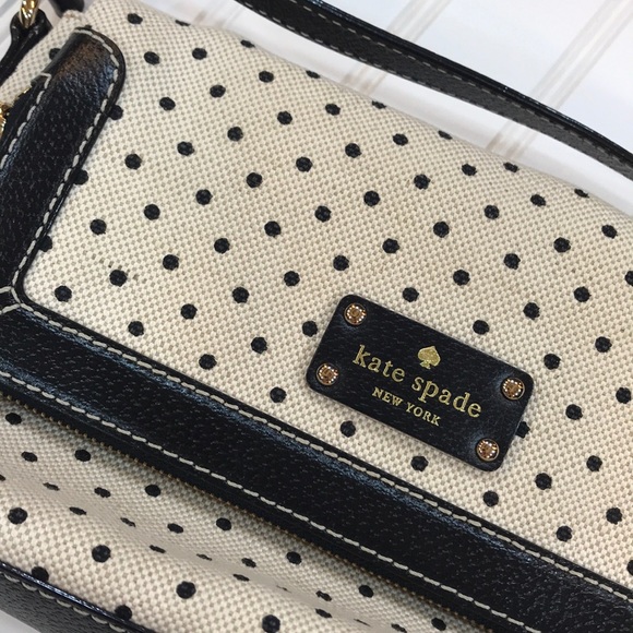 kate spade Handbags - Kate Spade Black and Cream Polka Dot Crossbody